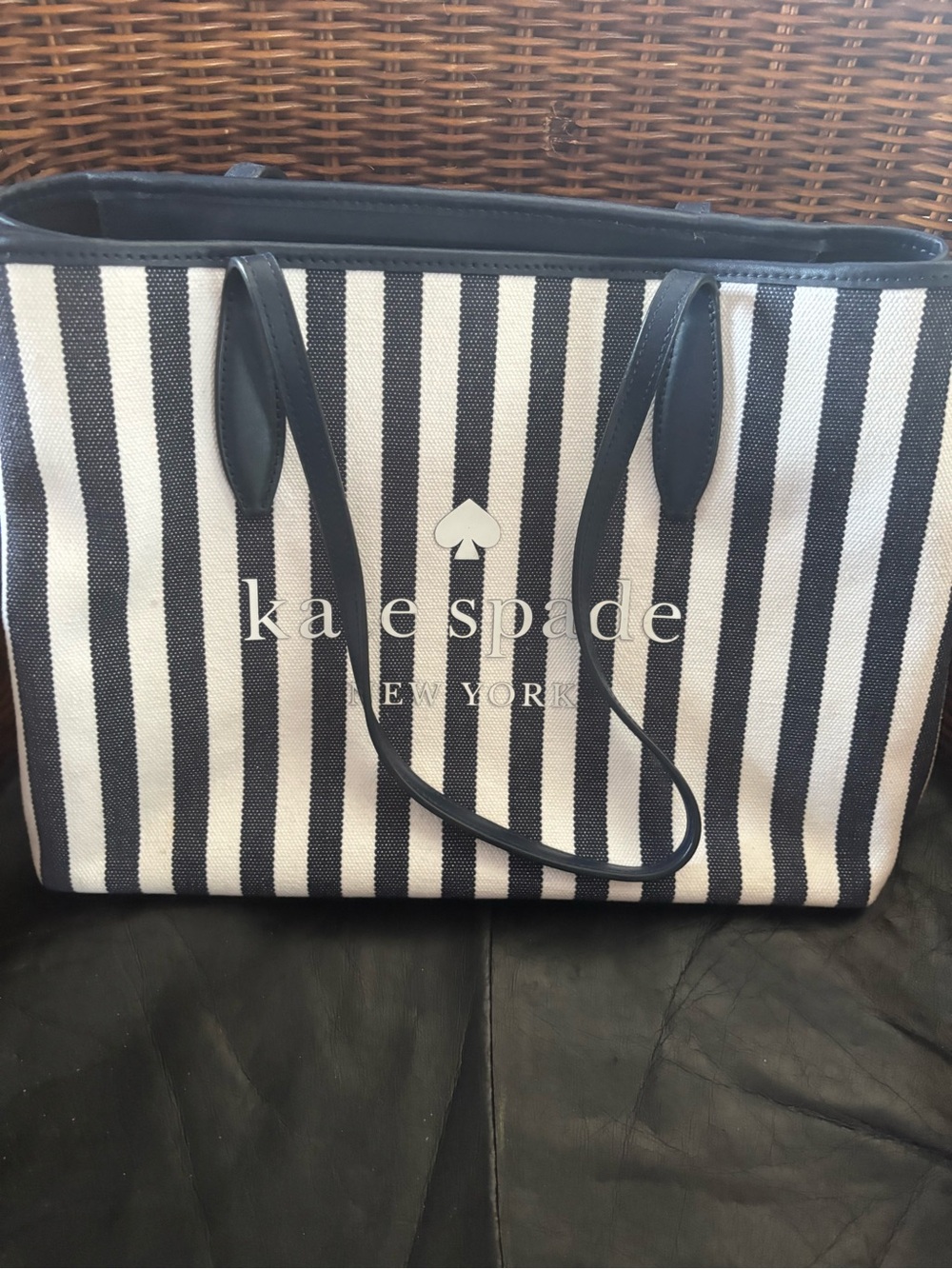 kate spade Navy & White Vertical Stripe Tote